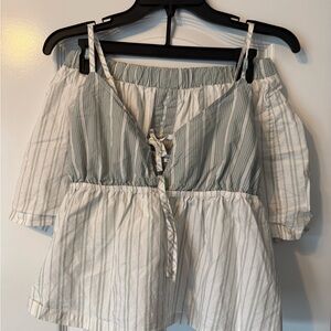 Elegant Striped Off-Shoulder Pajama Top